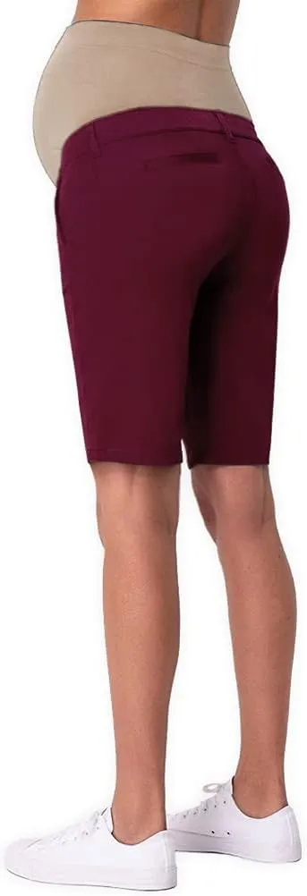 Hybrid & Company Women's Maternity Denim Shorts Over The Belly Comfy Skinny Bermuda Jeans