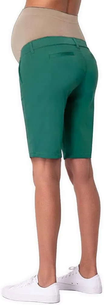 Hybrid & Company Women's Maternity Denim Shorts Over The Belly Comfy Skinny Bermuda Jeans