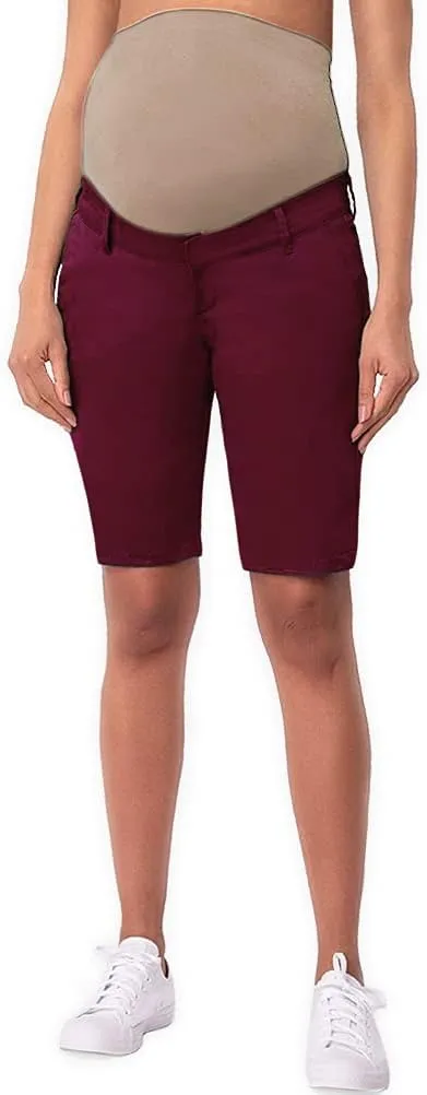 Hybrid & Company Women's Maternity Denim Shorts Over The Belly Comfy Skinny Bermuda Jeans