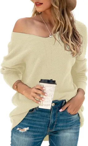 Iandroiy Women's Batwing Sleeve Off Shoulder Loose Oversized Baggy Tops Sweater Pullover Casual Blouse T-Shirt