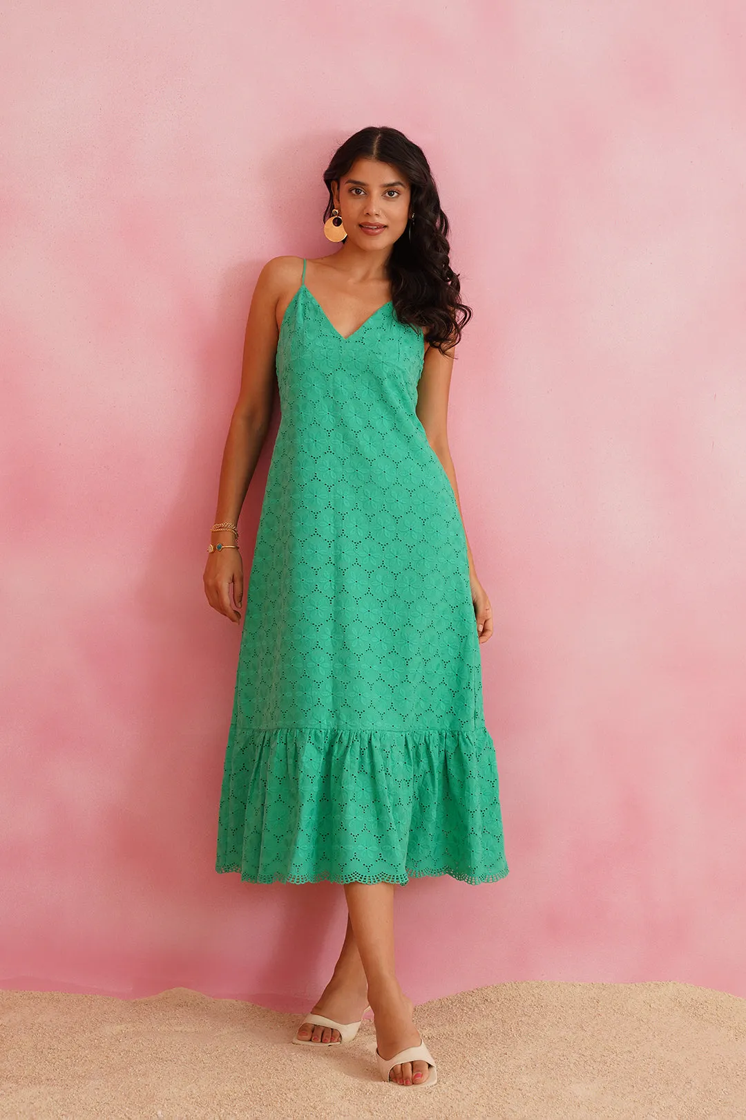 Jungle Green Cutwork Dress