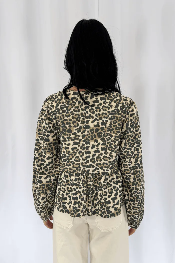 Leopard Poplin Bow Tie Blouse