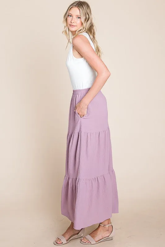 Lilac A Woven Yoke Tiered Skirt
