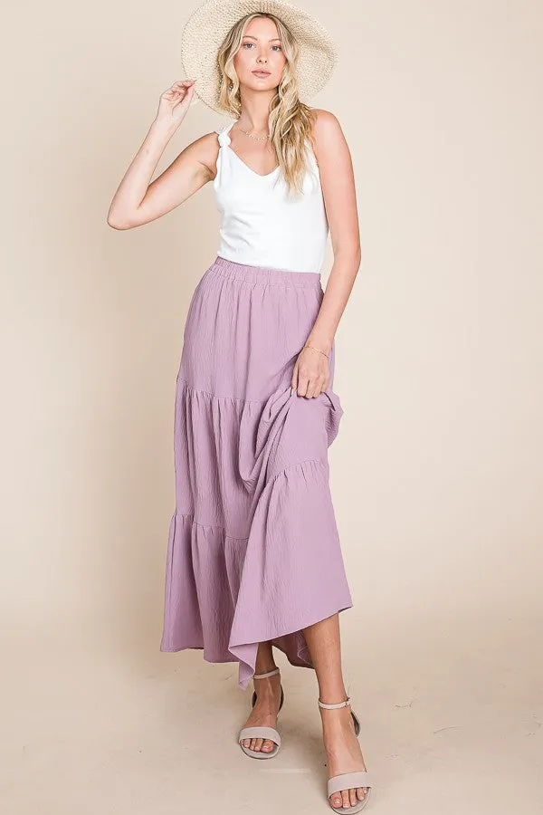 Lilac A Woven Yoke Tiered Skirt