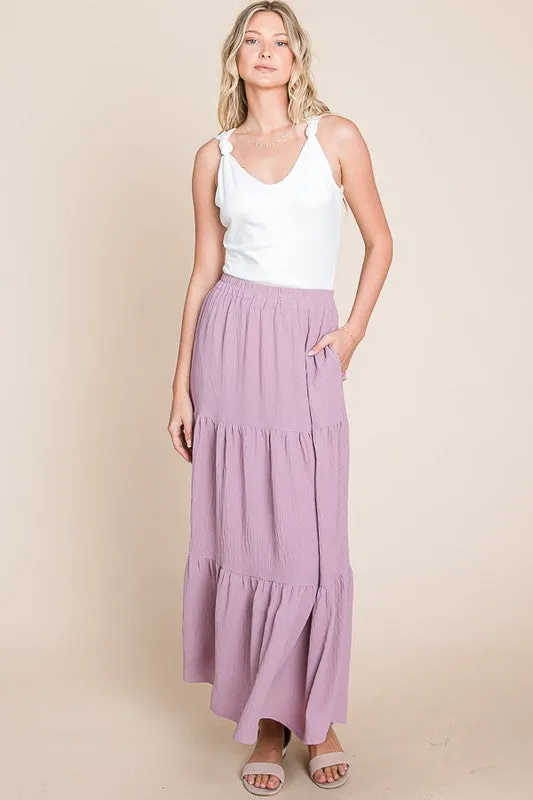 Lilac A Woven Yoke Tiered Skirt