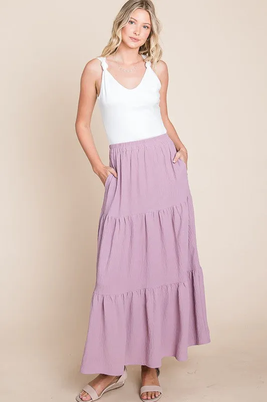 Lilac A Woven Yoke Tiered Skirt