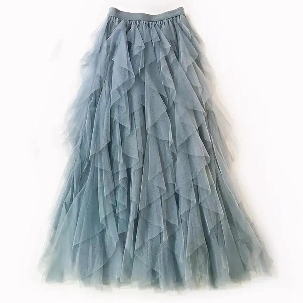 Luexco Long Skirt Vintage Ruffled Chiffon Flounces