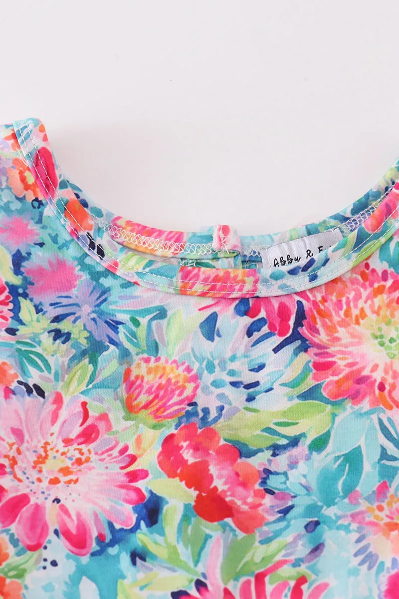 Magenta Vibrant Floral Print Girl Jumpsuit