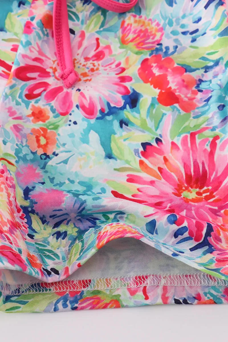 Magenta Vibrant Floral Print Girl Jumpsuit