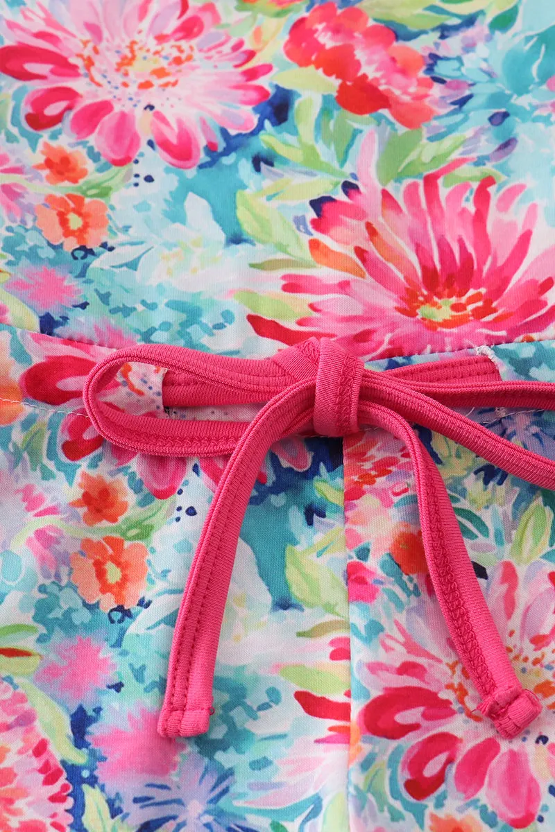 Magenta Vibrant Floral Print Girl Jumpsuit