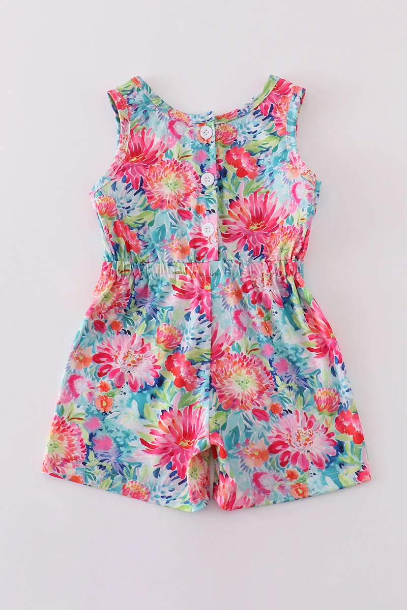 Magenta Vibrant Floral Print Girl Jumpsuit