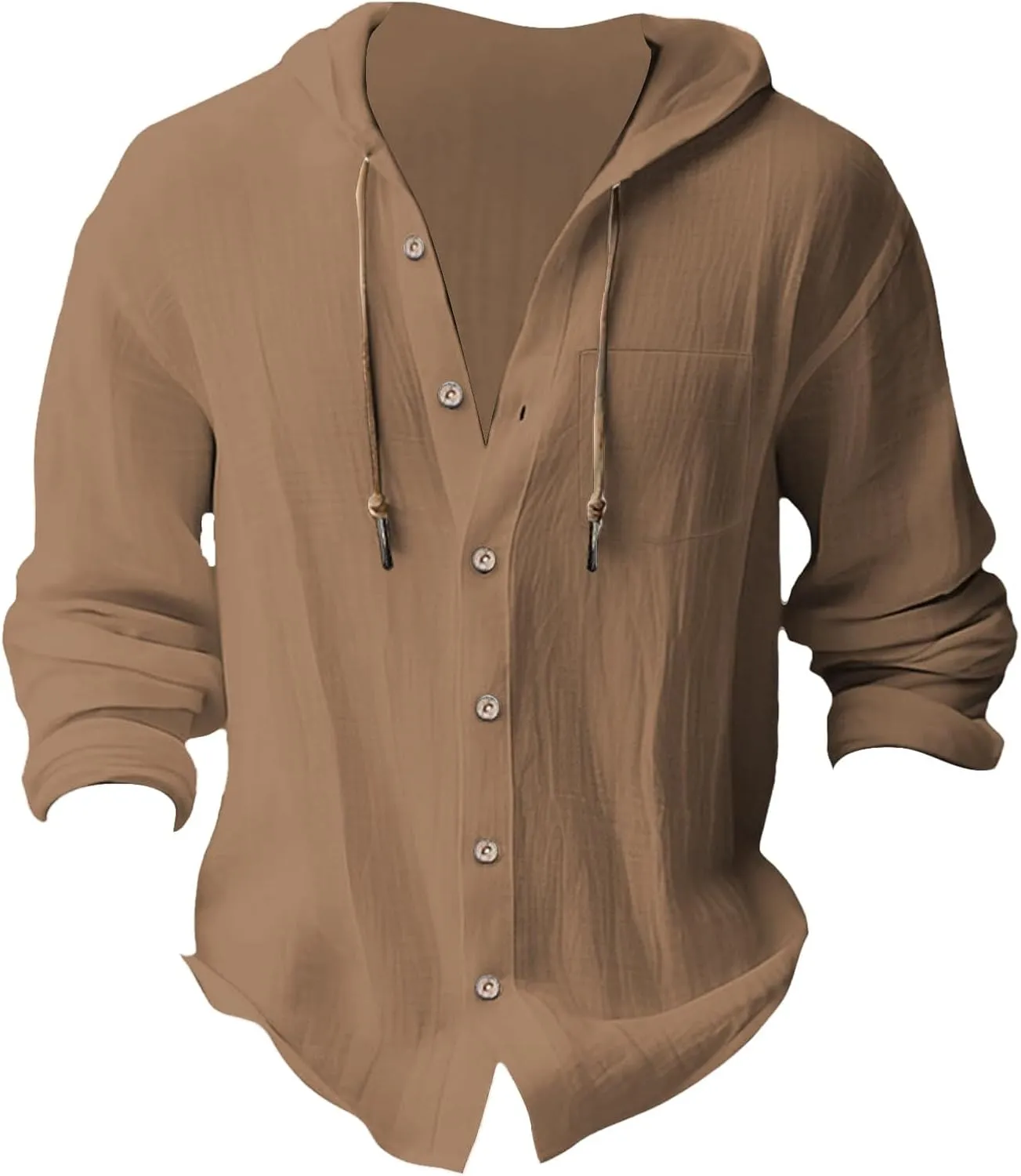 Men's Lightweight Summer Linen Shirt Long Sleeve Breathable Casual Button Down Shirt Slim Fit Shirts with Pockets