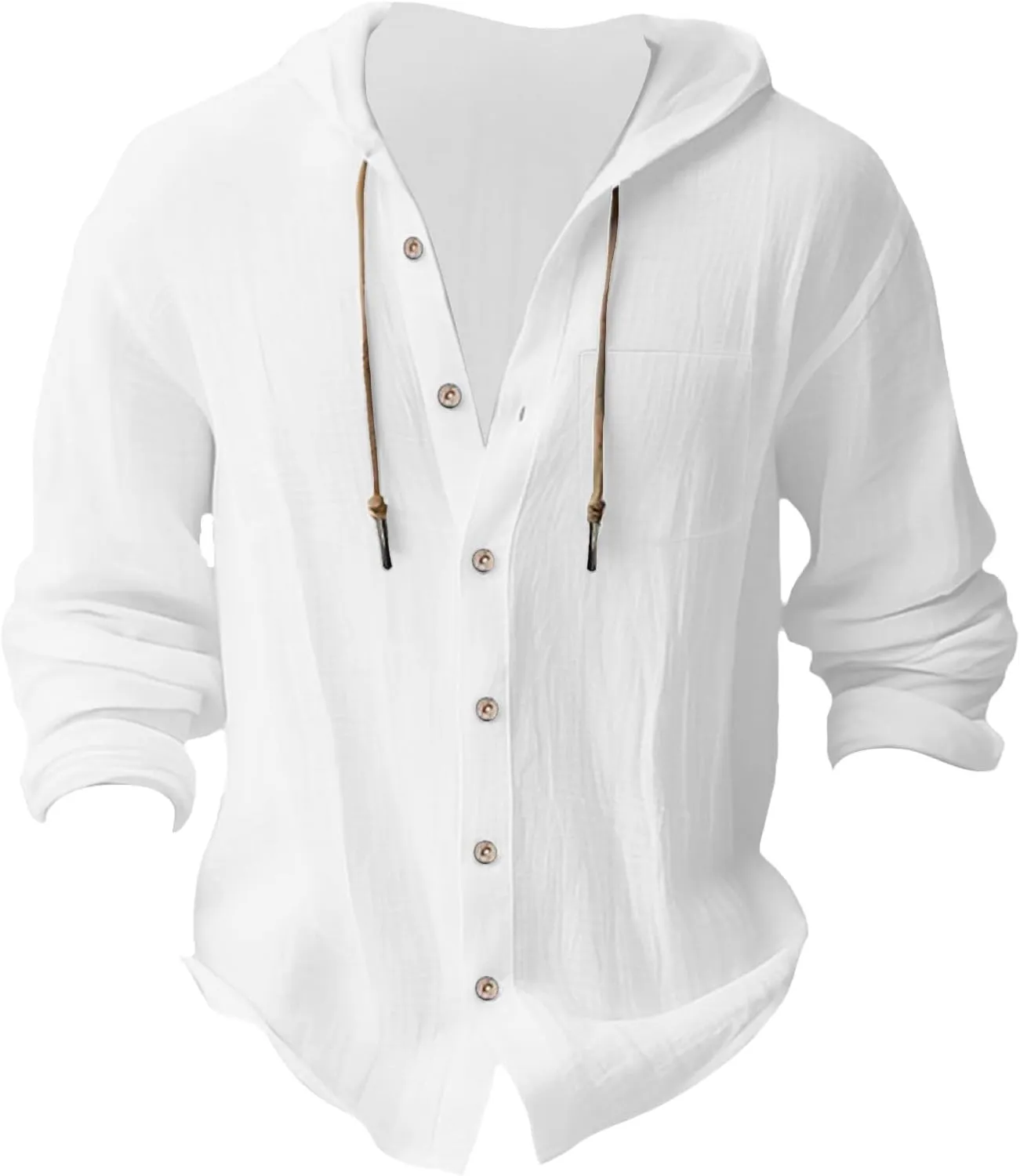 Men's Lightweight Summer Linen Shirt Long Sleeve Breathable Casual Button Down Shirt Slim Fit Shirts with Pockets