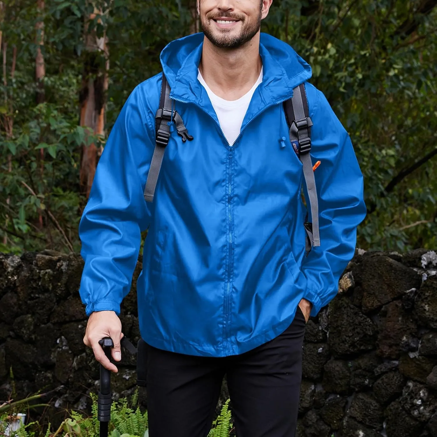 Men's Rain Jacket Running Golf Jackets Waterproof Breathable Raincoat with Hood Lightweight Windbreaker Hiking Jacket