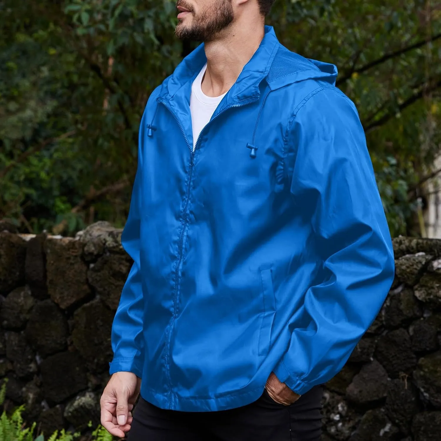 Men's Rain Jacket Running Golf Jackets Waterproof Breathable Raincoat with Hood Lightweight Windbreaker Hiking Jacket