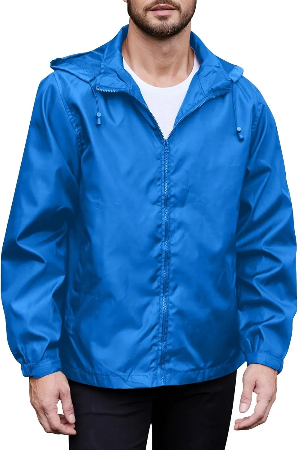 Men's Rain Jacket Running Golf Jackets Waterproof Breathable Raincoat with Hood Lightweight Windbreaker Hiking Jacket