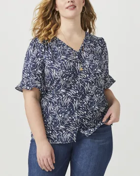 Mila Ruffle Sleeve Blouse | Navy / White