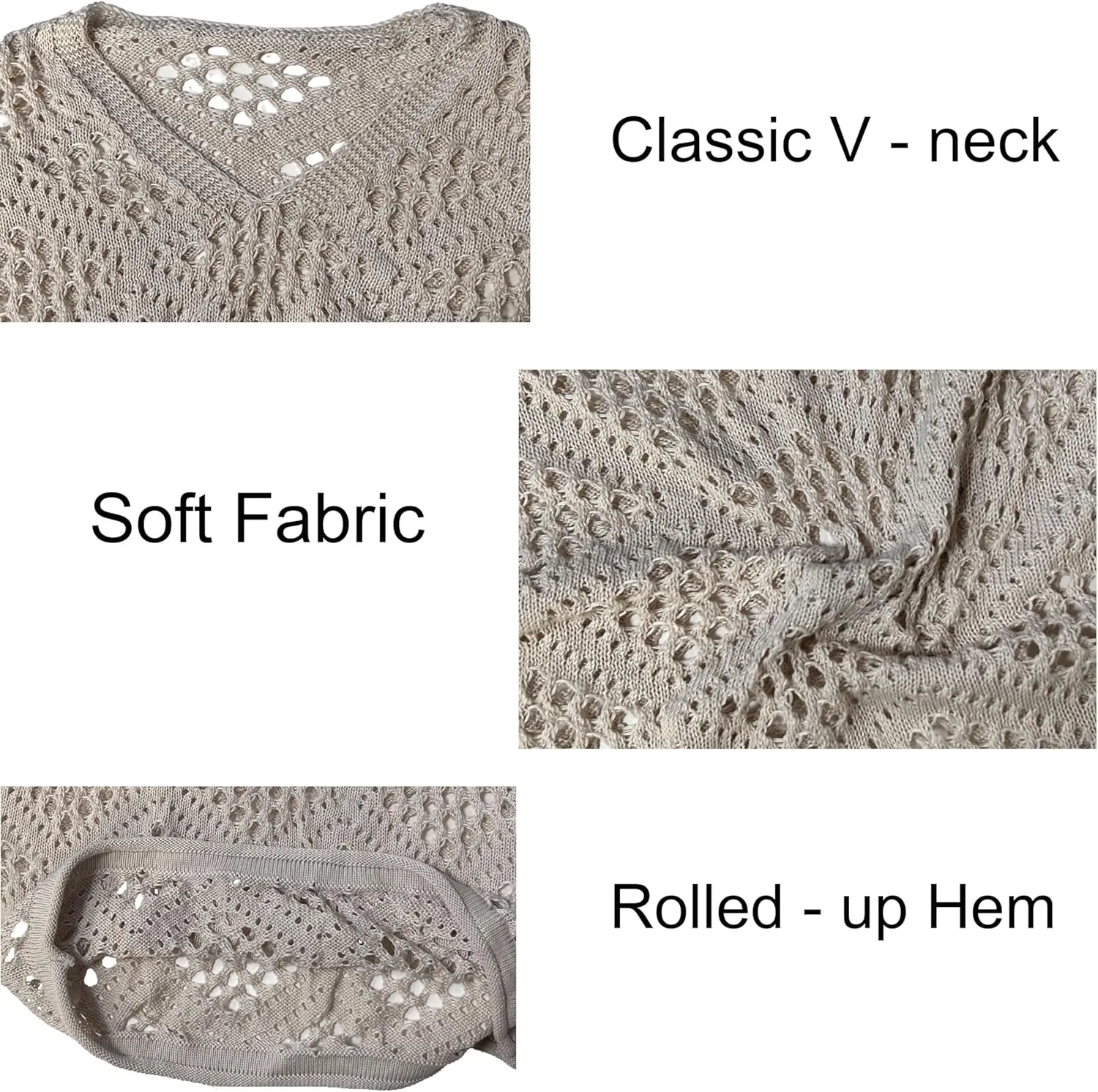 NASKY Women’s Casual Knit Pullover Hollow-Out 3/4 Batwing Sleeve Lightweight and Comfortable Boho Chic Summer Sweater