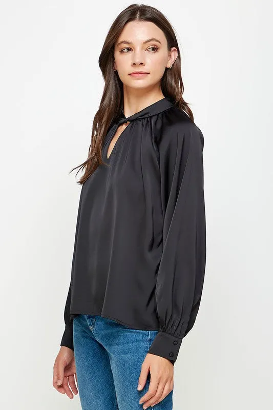 NECK TWIST SATIN BLOUSE | BLACK