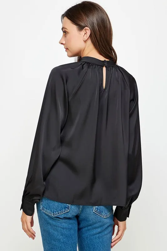 NECK TWIST SATIN BLOUSE | BLACK