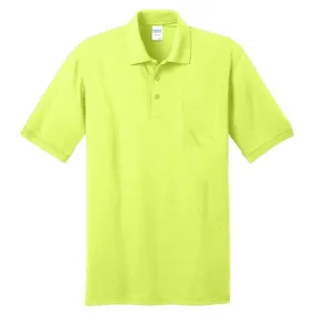 Port & Company Men's Safety Green Core Blend Jersey Knit Pocket Polo
