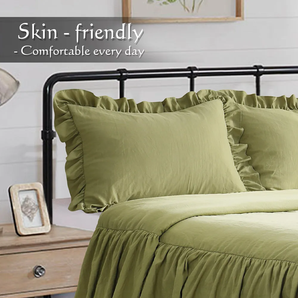 Ruffle Skirt Bedspread Three Layers Design Chic Style Bedding Set
