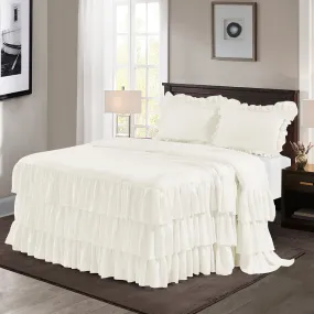 Ruffle Skirt Bedspread Three Layers Design Chic Style Bedding Set