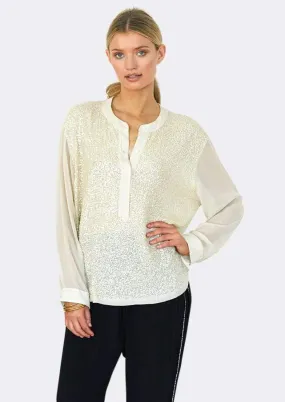Sequin Shirt with Hand Sequinned Front in Champagne