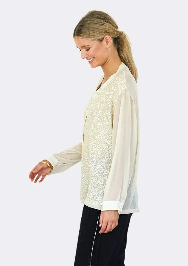 Sequin Shirt with Hand Sequinned Front in Champagne