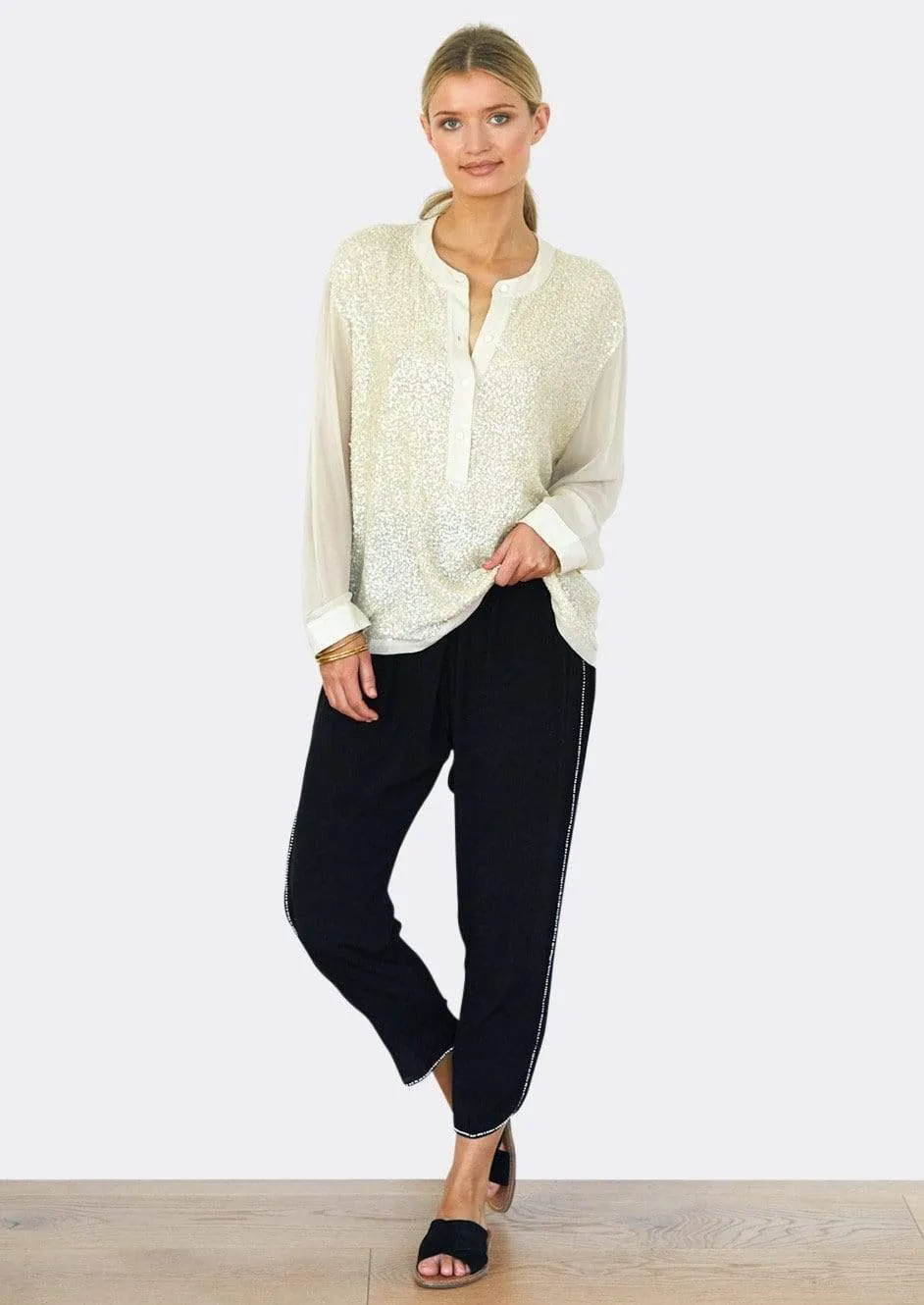 Sequin Shirt with Hand Sequinned Front in Champagne