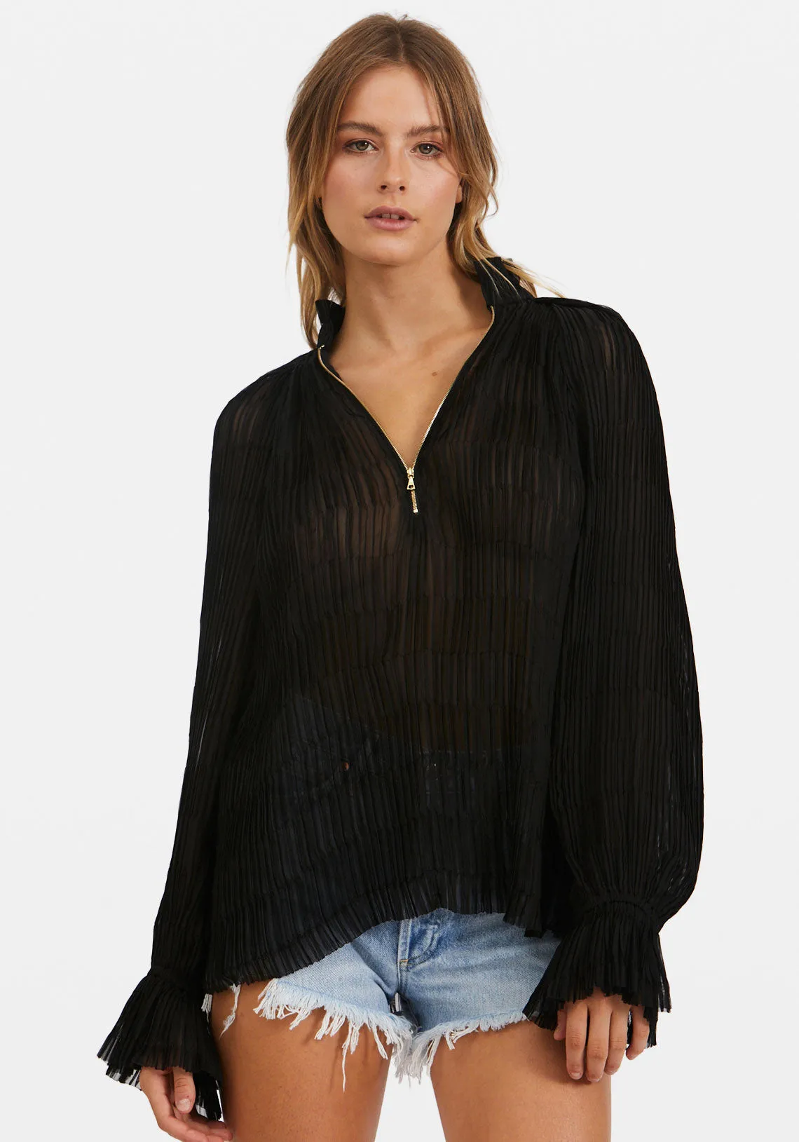 SHE'S SO FINE PLEAT BLOUSE W/ZIP