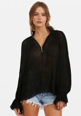 SHE'S SO FINE PLEAT BLOUSE W/ZIP