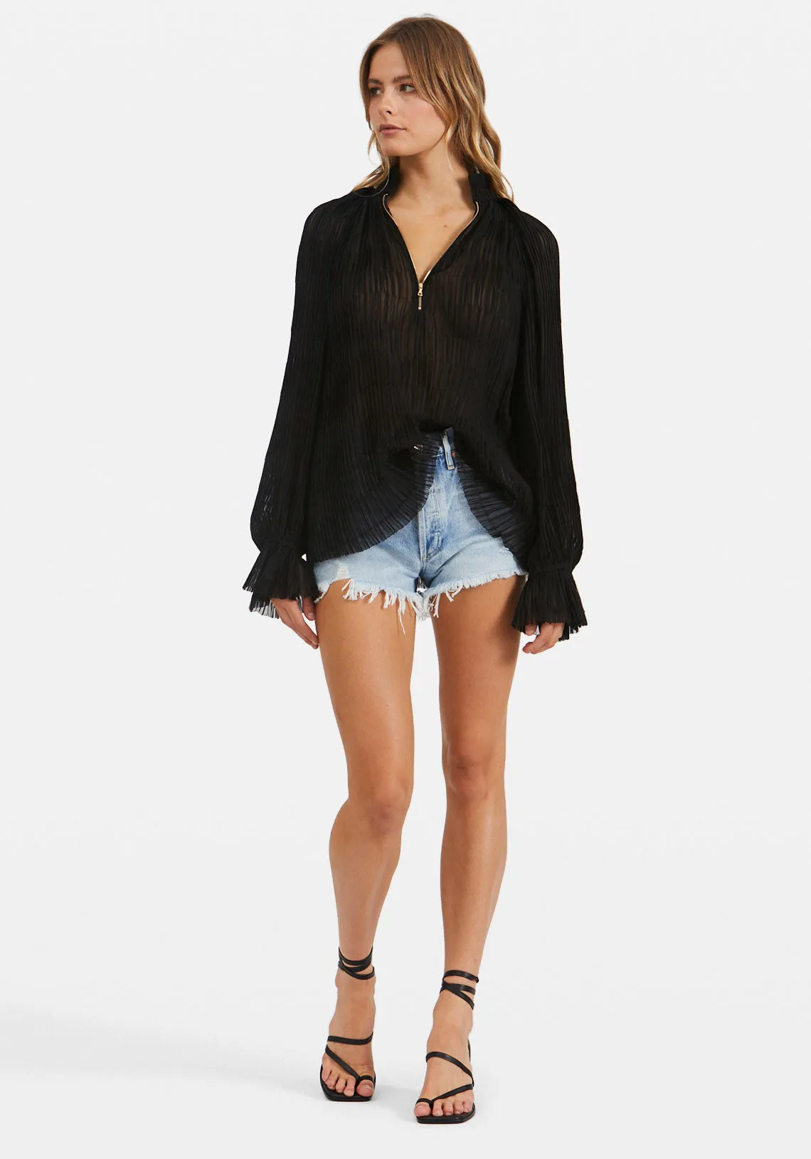 SHE'S SO FINE PLEAT BLOUSE W/ZIP