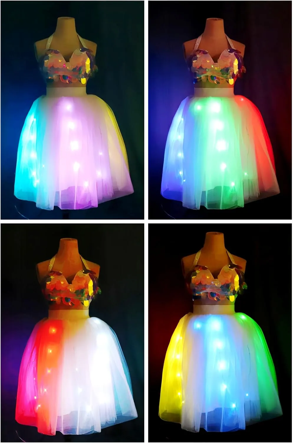 SHINYOU Women Tutu Skirt LED Light Up A Line Short Knee Length Tutu Tulle Skirt White