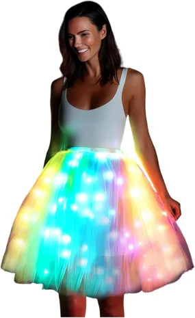 SHINYOU Women Tutu Skirt LED Light Up A Line Short Knee Length Tutu Tulle Skirt White