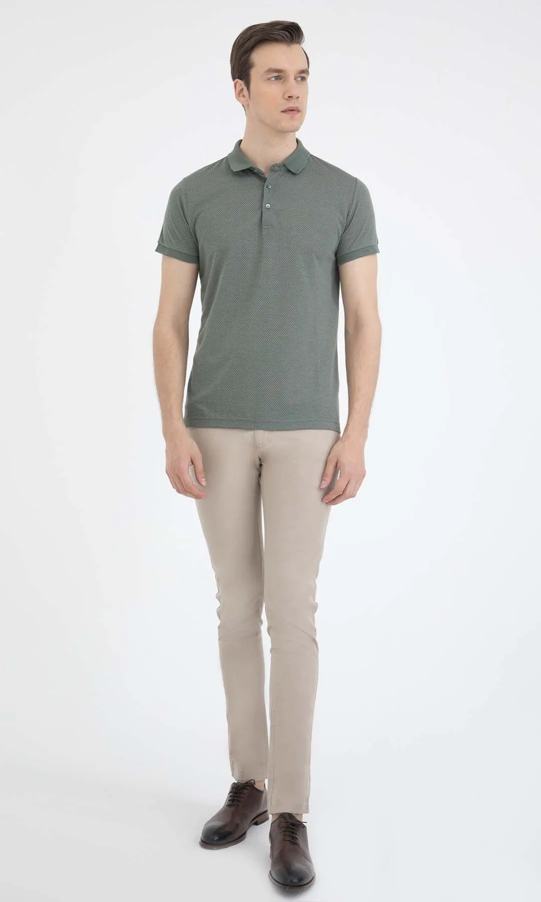 Slim Fit Light Khaki - White Polo T-Shirt
