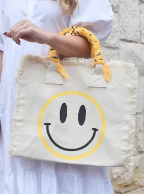 Smiley Face Bandana Fringe Tote Bag- YELLOW