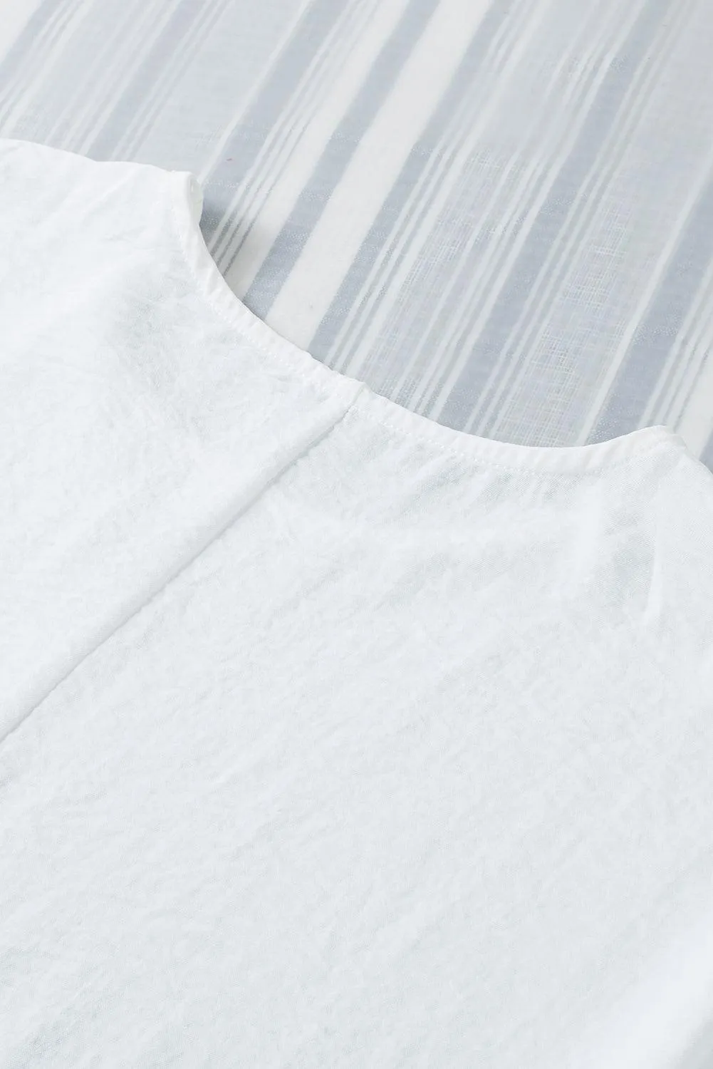 Smocked Wrist Shift White Top Blouse for Women