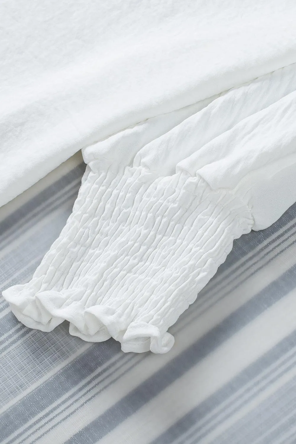 Smocked Wrist Shift White Top Blouse for Women