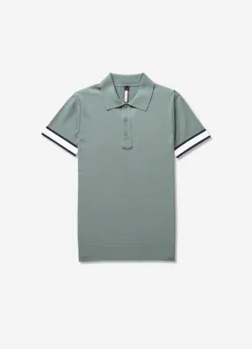 Striped Cuff Tech Knit Polo Sage