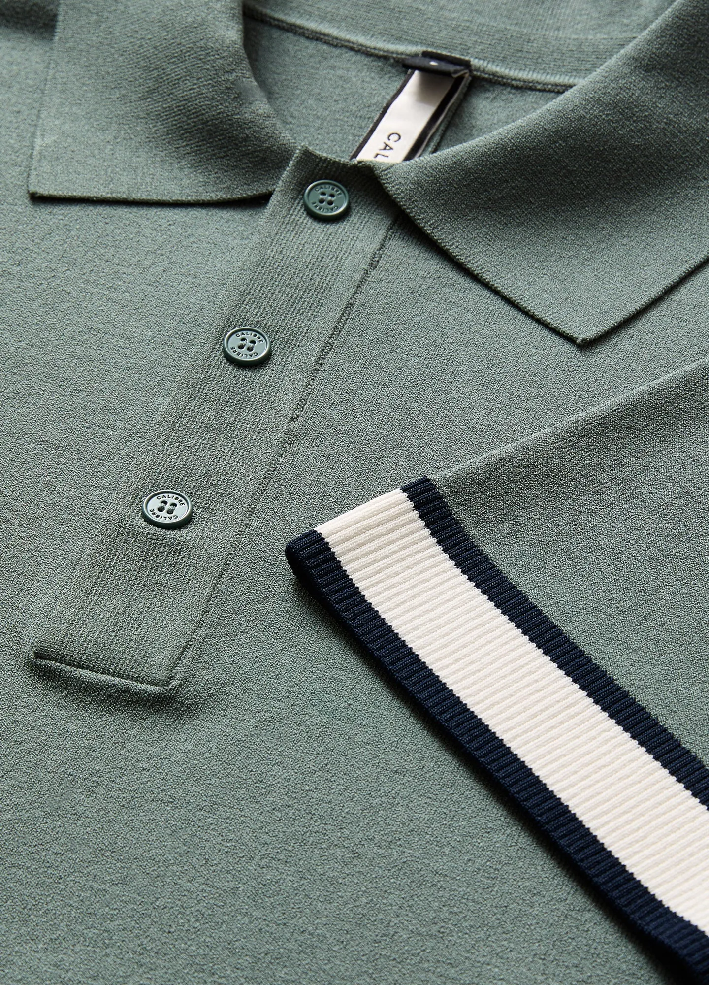 Striped Cuff Tech Knit Polo Sage