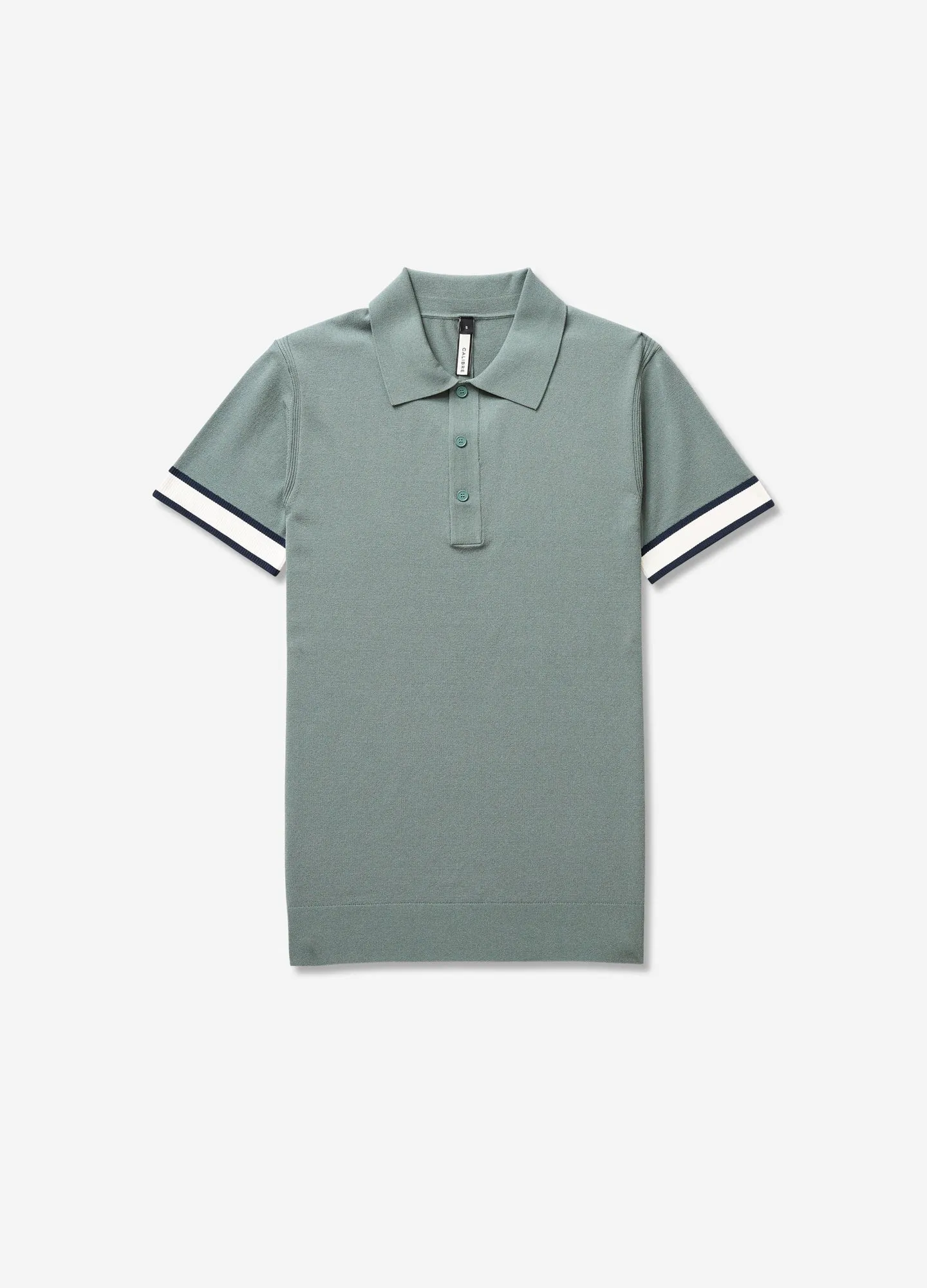 Striped Cuff Tech Knit Polo Sage