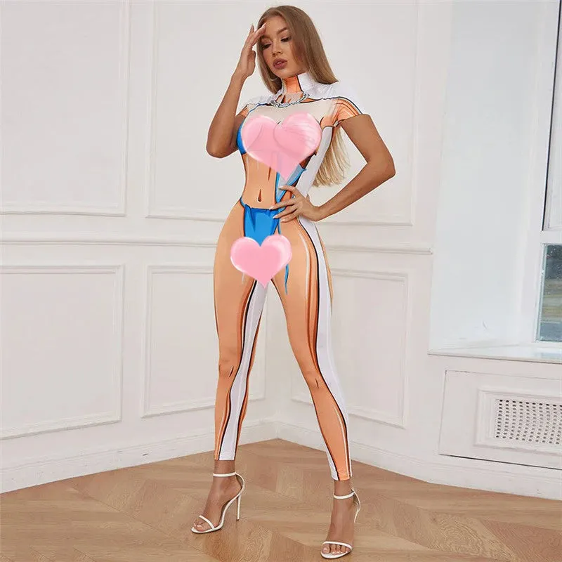 Stylish Color Block Printed Sports Jumpsuit for Women - Ankle-Length, Perfect for Spring/Summer Streetwear Fashion