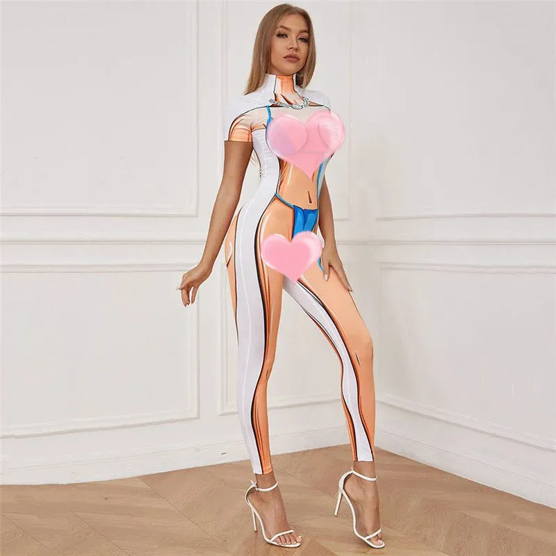 Stylish Color Block Printed Sports Jumpsuit for Women - Ankle-Length, Perfect for Spring/Summer Streetwear Fashion
