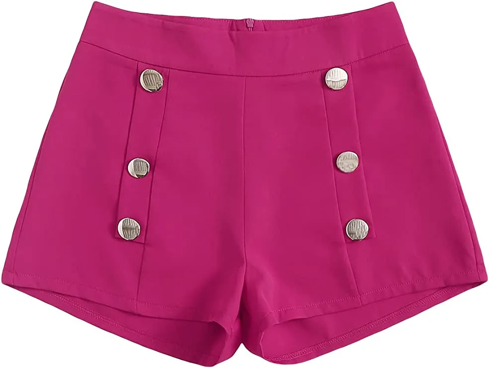 Summer Chic Gold Button High Blush Pink Waist Shorts