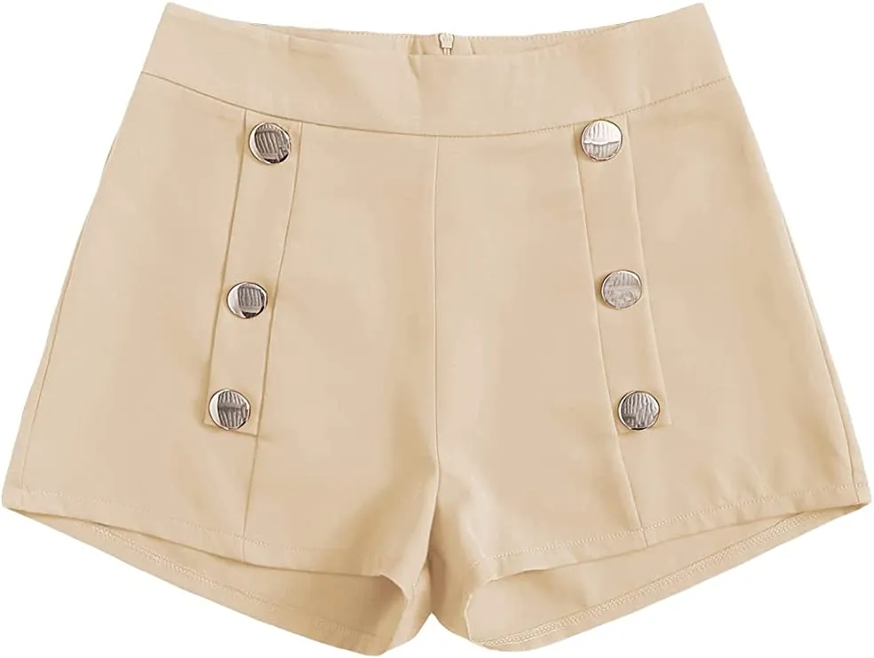Summer Chic Gold Button High Blush Pink Waist Shorts