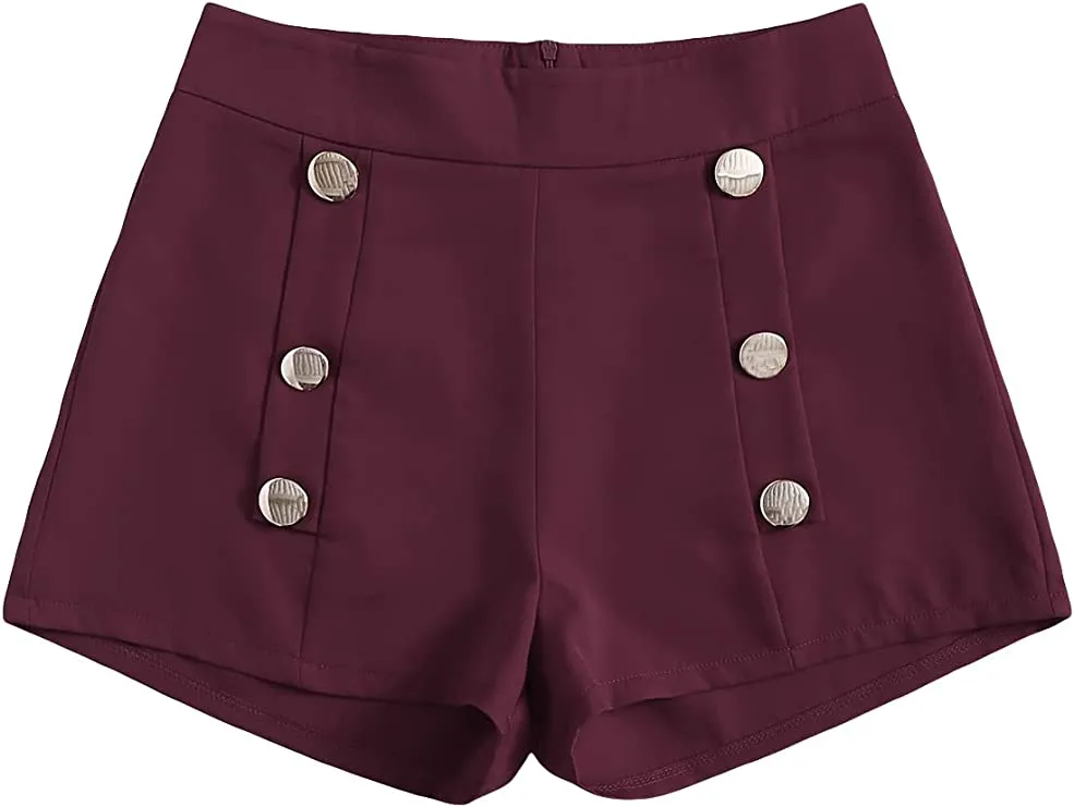 Summer Chic Gold Button High Blush Pink Waist Shorts