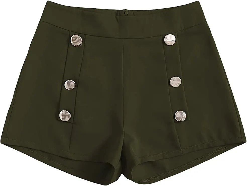 Summer Chic Gold Button High Blush Pink Waist Shorts