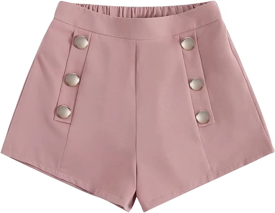 Summer Chic Gold Button High Blush Pink Waist Shorts