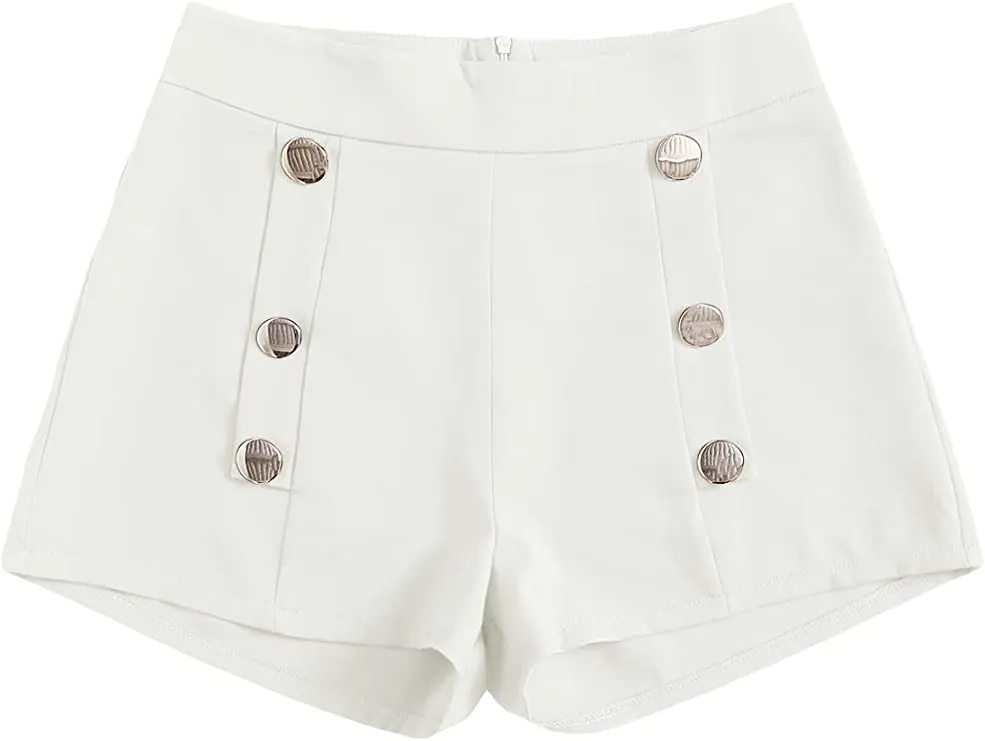 Summer Chic Gold Button High Blush Pink Waist Shorts